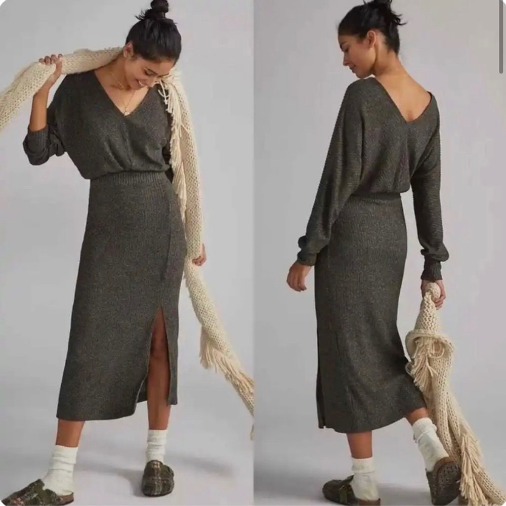 Anthropologie | Daily Practice Ribbed Sweater Midi Dress in Carbon